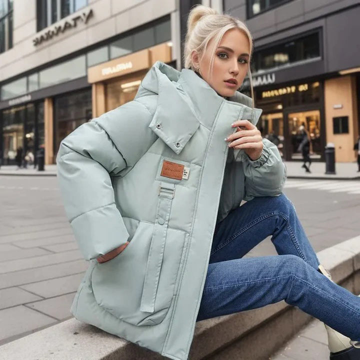 Cappotto da Donna Invernale Impermeabile con Cappuccio e Design Moderno 3