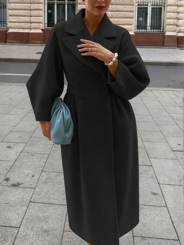 Abrigo largo de lana para mujer con solapas oversize, elegante y cálido - Estilo versátil