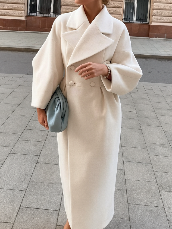 Abrigo largo de lana para mujer con solapas oversize, elegante y cálido - Estilo versátil