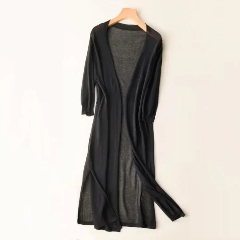 Eleganter Damen-Cardigan mit V-Ausschnitt lang