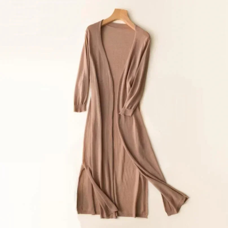Eleganter Damen-Cardigan mit V-Ausschnitt lang