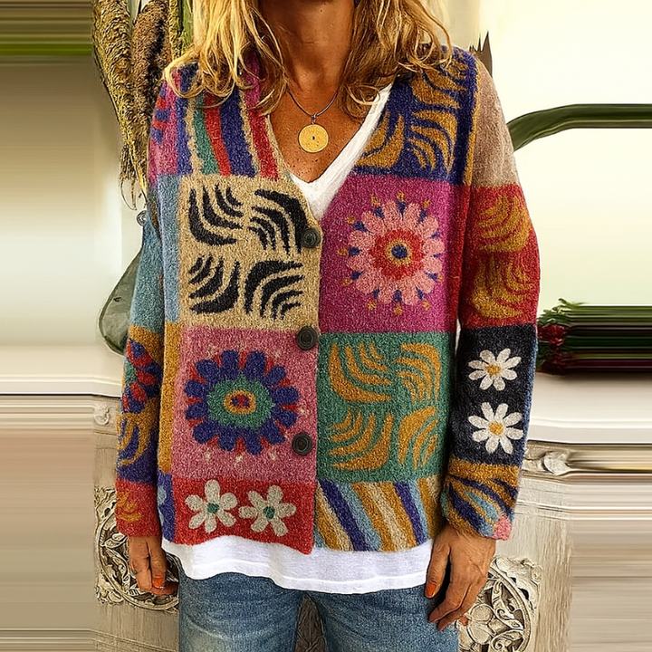 Cardigan Lungo da Donna con Stampa Elegante e Design Versatile