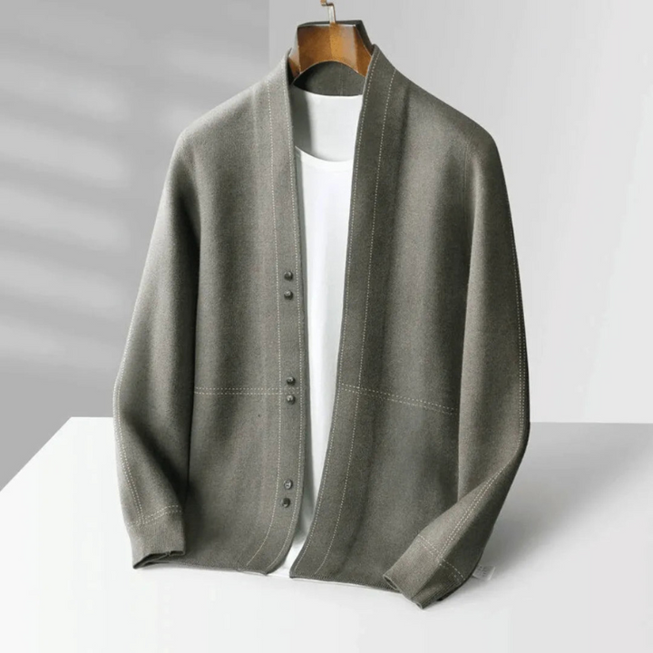 Cardigan Uomo Elegante in Lana Vergine con Motivo Jacquard - Stile Classico