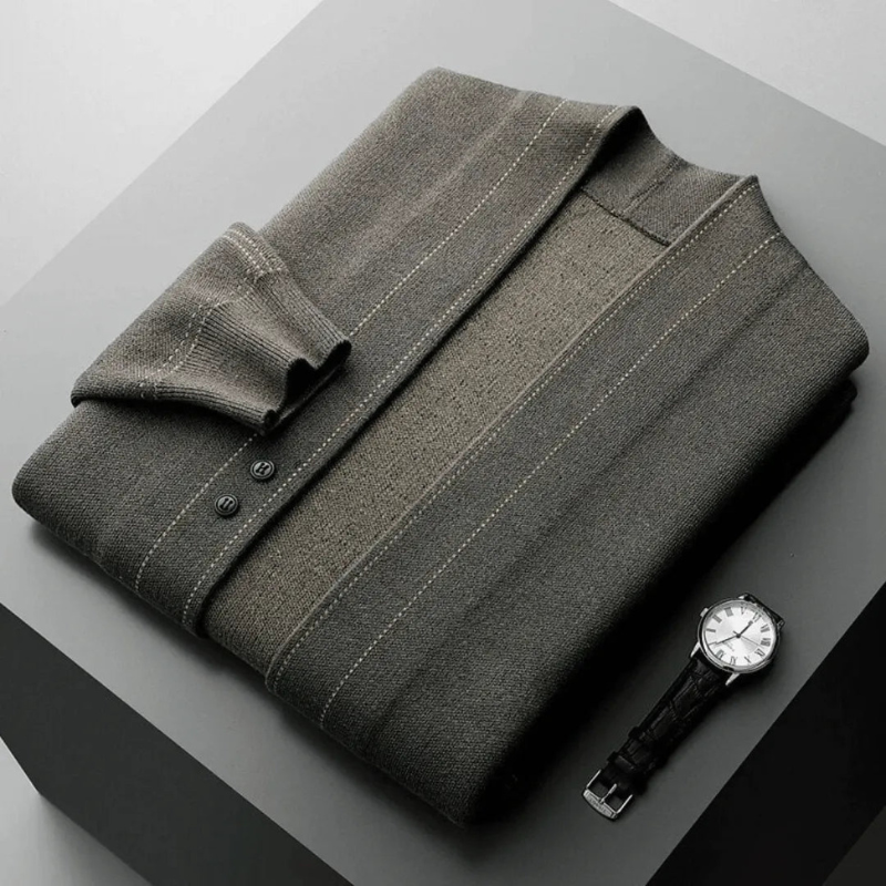 Cardigan Uomo Elegante in Lana Vergine con Motivo Jacquard - Stile Classico