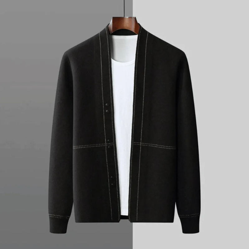 Cardigan Uomo Elegante in Lana Vergine con Motivo Jacquard - Stile Classico
