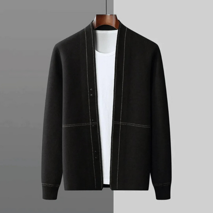 Cardigan Uomo Elegante in Lana Vergine con Motivo Jacquard - Stile Classico