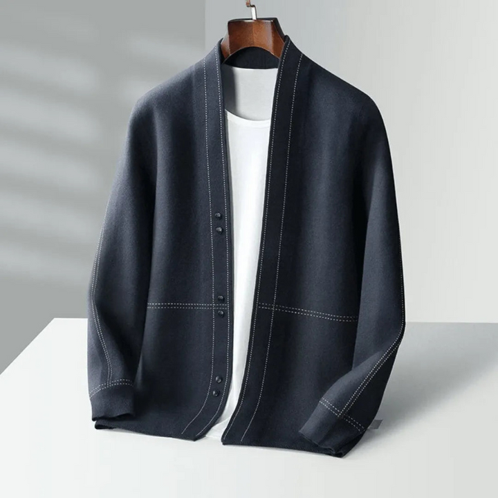 Cardigan Uomo Elegante in Lana Vergine con Motivo Jacquard - Stile Classico
