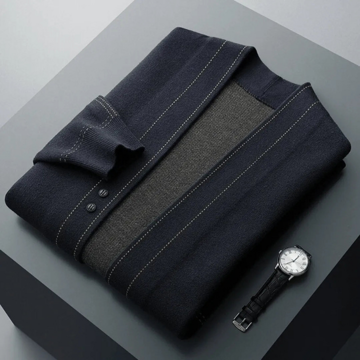 Cardigan Uomo Elegante in Lana Vergine con Motivo Jacquard - Stile Classico