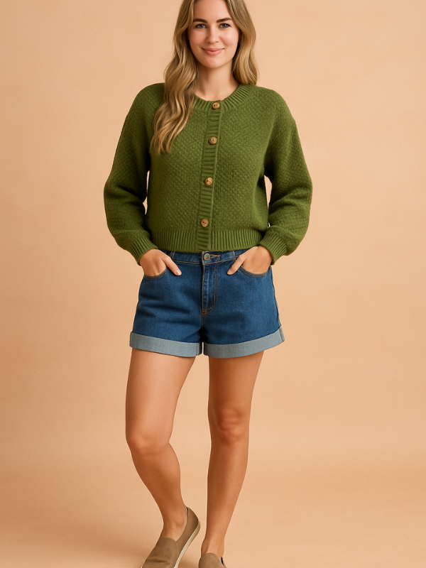 Cardigan Corto Casual da Donna con Bottoni