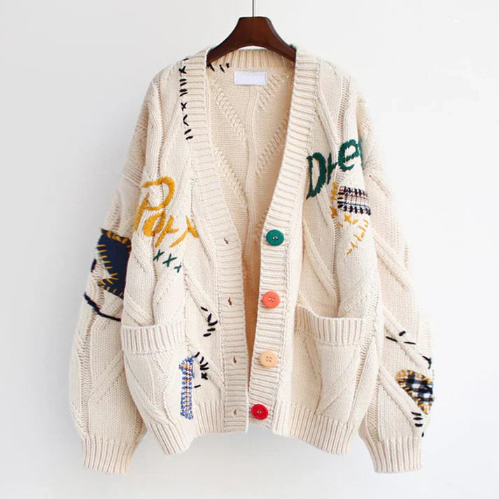 Cardigan Lungo Donna Elegante con Dettagli Patchwork - Stile Versatile per Ogni Occasione 0