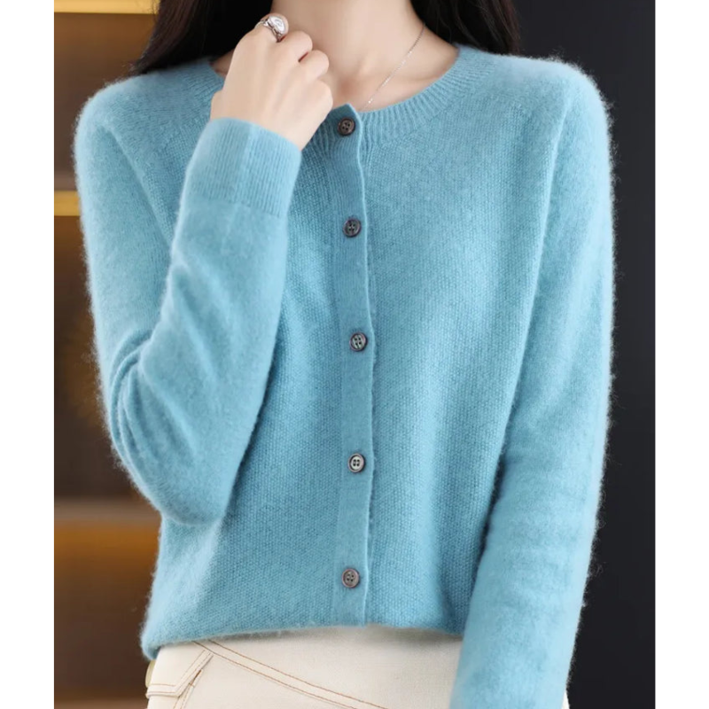 Cardigan Lungo Donna in Lana Merino Elegante O-Collo – Versatile e Morbido per Tutte le Stagioni 12
