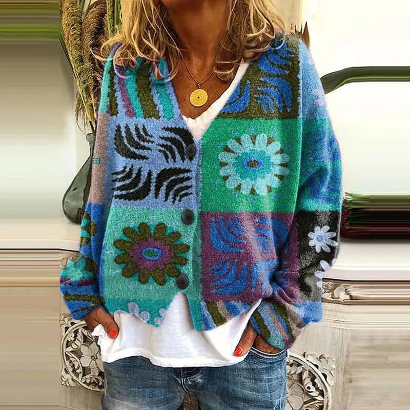 Cardigan Lungo da Donna con Stampa Elegante e Design Versatile 3