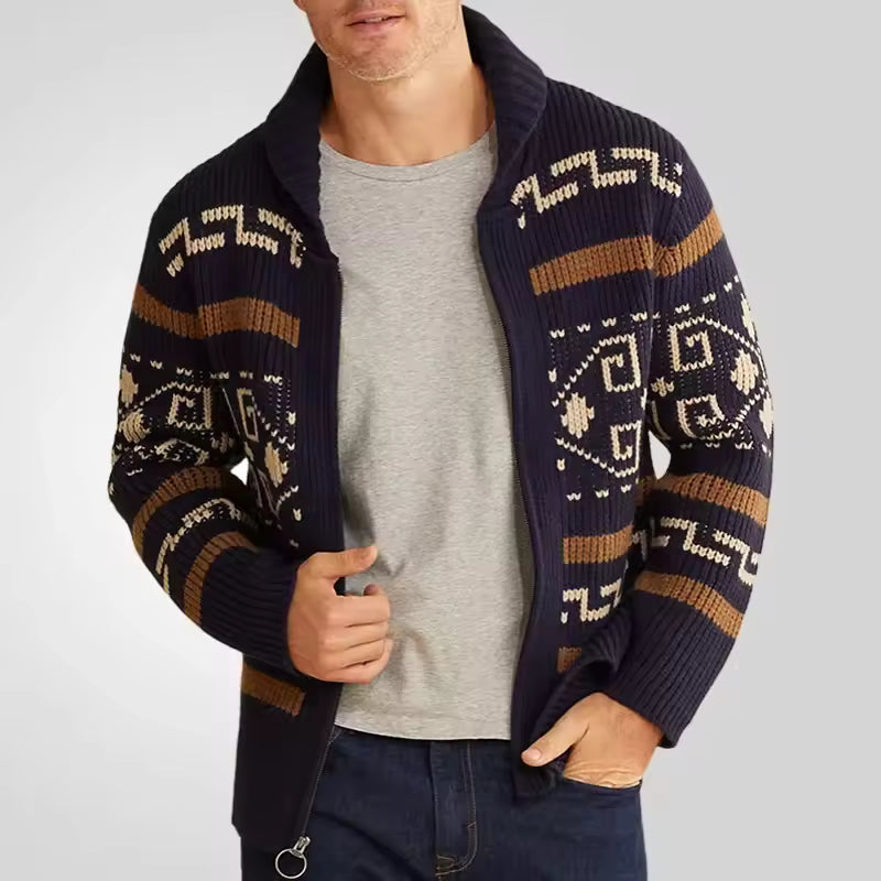 Cardigan Uomo Invernale con Zip e Maniche a Fantasia, Collo a Scialle, Versatile per Occasioni Casual 0