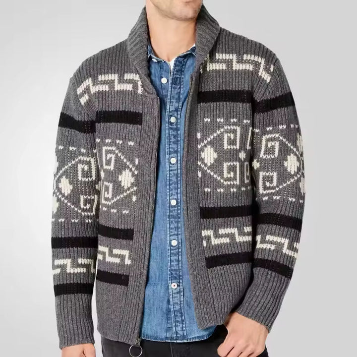 Cardigan Uomo Invernale con Zip e Maniche a Fantasia, Collo a Scialle, Versatile per Occasioni Casual 1