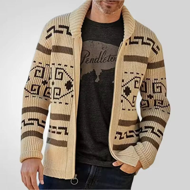 Cardigan Uomo Invernale con Zip e Maniche a Fantasia, Collo a Scialle, Versatile per Occasioni Casual 2