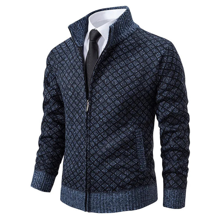 Cardigan da Uomo con Cerniera e Collo Alto - Design a Maglia Unico, Casual e Versatile 0