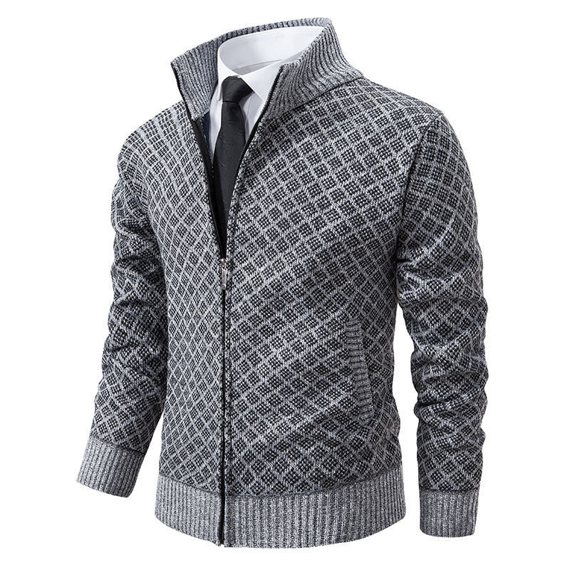 Cardigan da Uomo con Cerniera e Collo Alto - Design a Maglia Unico, Casual e Versatile 3