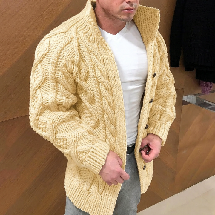 Cardigan invernale da uomo in misto lana con motivo a trecce spesse – Stile casual