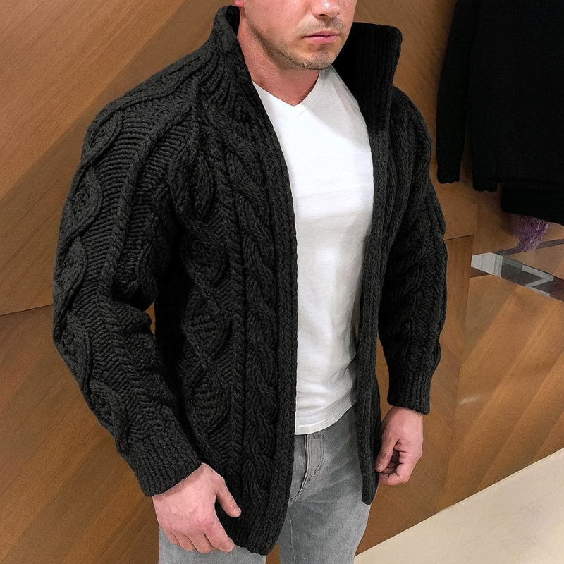 Cardigan invernale da uomo in misto lana con motivo a trecce spesse – Stile casual