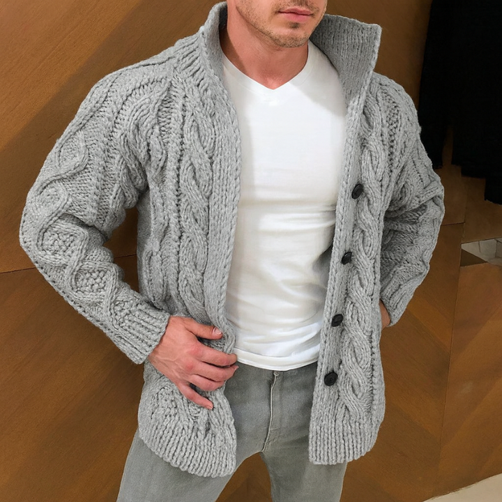 Cardigan invernale da uomo in misto lana con motivo a trecce spesse – Stile casual