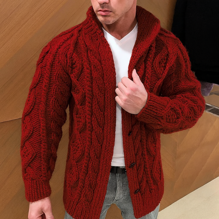 Cardigan invernale da uomo in misto lana con motivo a trecce spesse – Stile casual