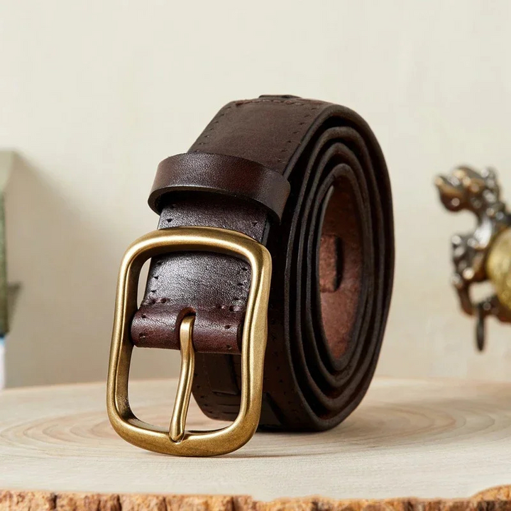 Unisex-Leder-Gürtel mit eleganter Messing-Schnalle