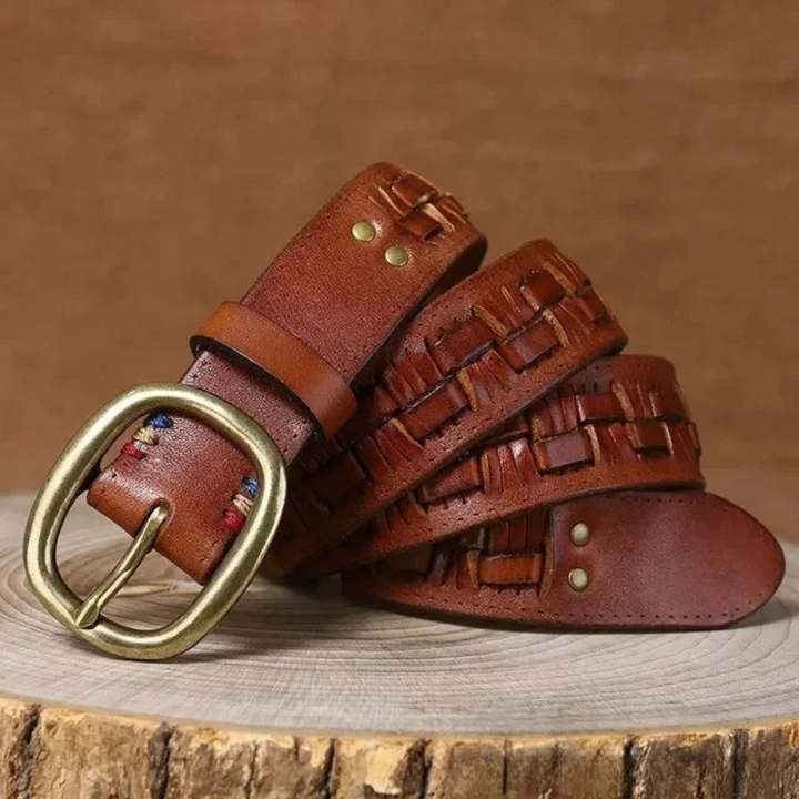 Unisex-Leder-Gürtel mit eleganter Messing-Schnalle