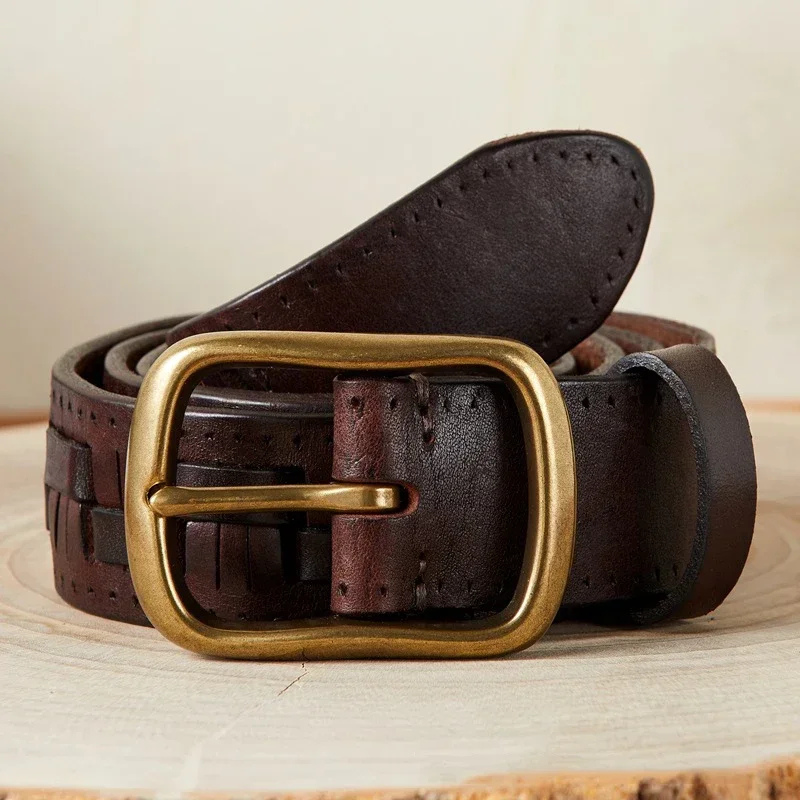 Unisex-Leder-Gürtel mit eleganter Messing-Schnalle