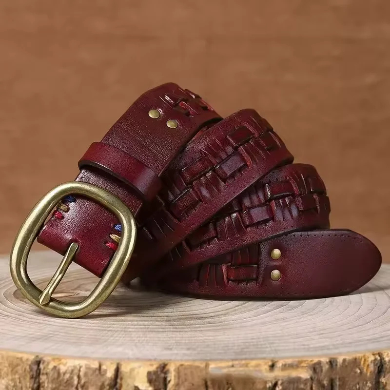 Unisex-Leder-Gürtel mit eleganter Messing-Schnalle