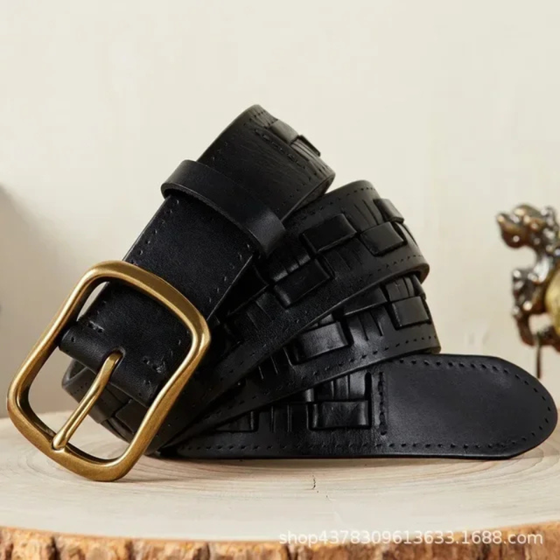 Unisex-Leder-Gürtel mit eleganter Messing-Schnalle
