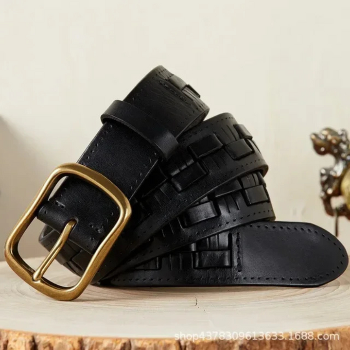 Unisex-Leder-Gürtel mit eleganter Messing-Schnalle