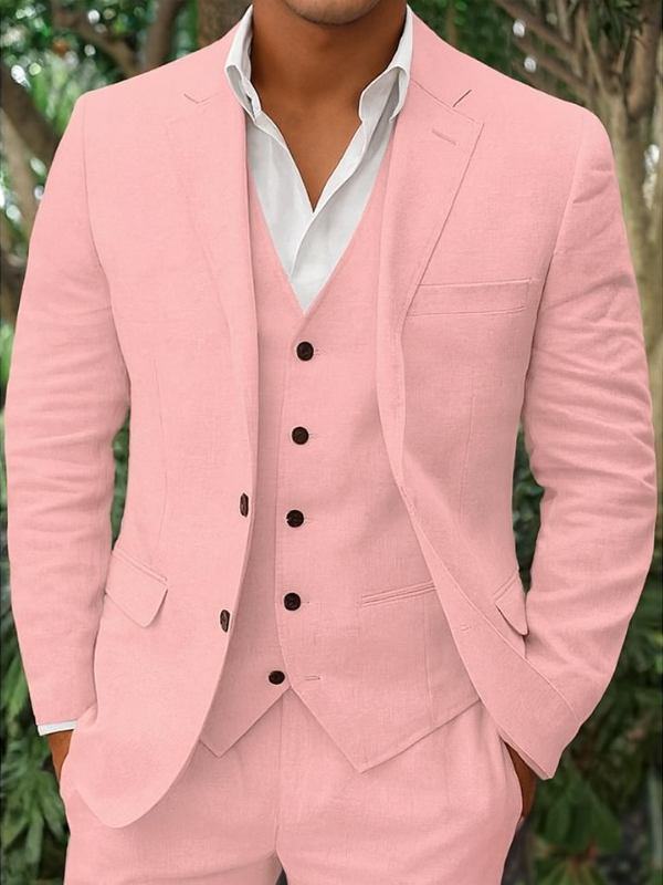 Completo Elegante Uomo in Lino a Tre Pezzi: Blazer, Gilet e Pantaloni per Occasioni Speciali