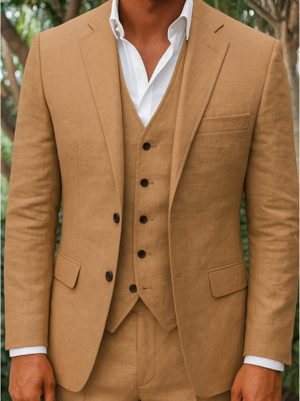 Completo Elegante Uomo in Lino a Tre Pezzi: Blazer, Gilet e Pantaloni per Occasioni Speciali