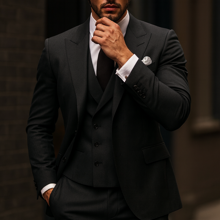 Completo Uomo Elegante 3 Pezzi con Giacca, Gilet e Pantaloni per Eventi Formali