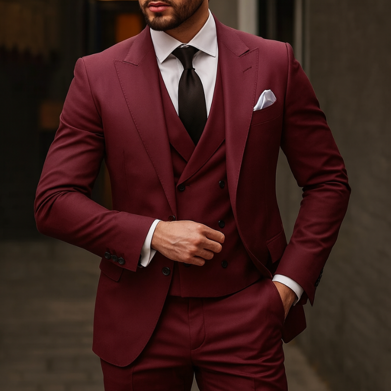 Completo Uomo Elegante 3 Pezzi con Giacca, Gilet e Pantaloni per Eventi Formali