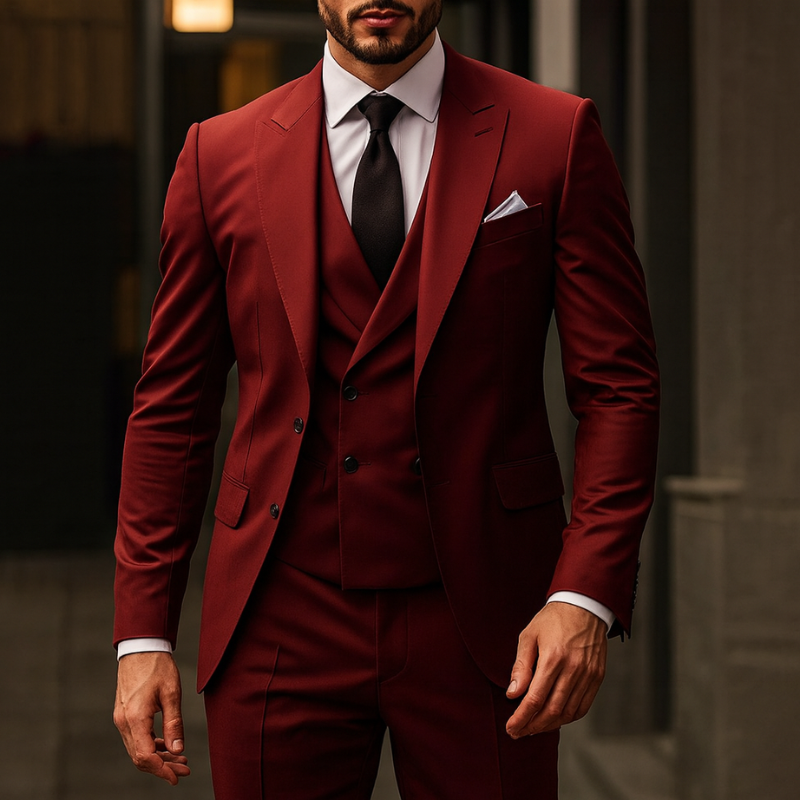 Completo Uomo Elegante 3 Pezzi con Giacca, Gilet e Pantaloni per Eventi Formali