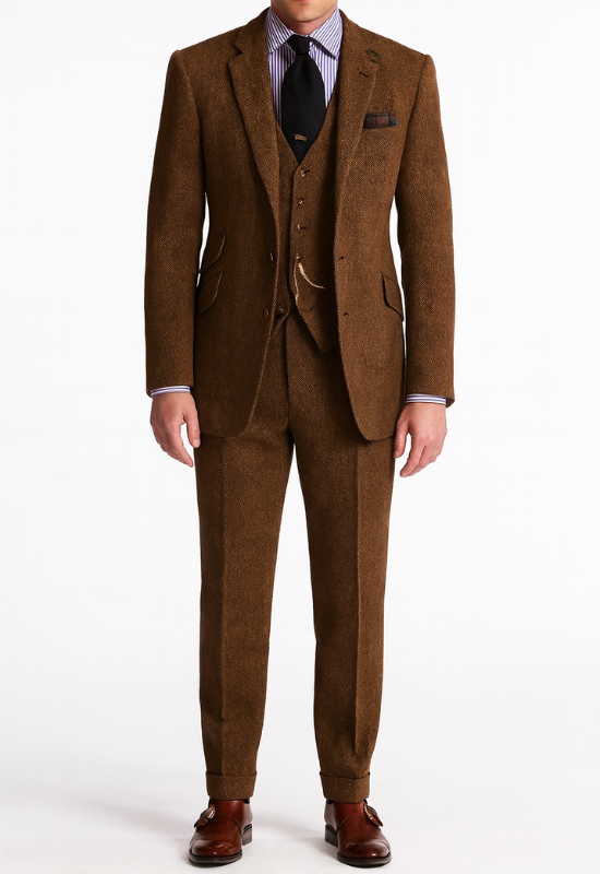 Completo Uomo Elegante in Tweed a Tre Pezzi per Occasioni Formali