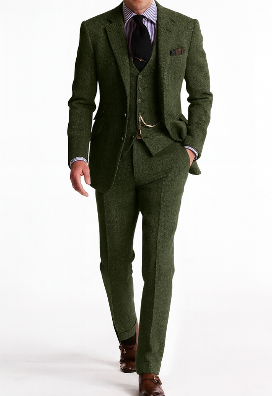 Completo Uomo Elegante in Tweed a Tre Pezzi per Occasioni Formali