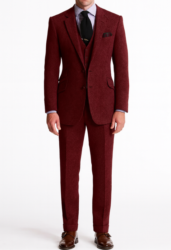 Completo Uomo Elegante in Tweed a Tre Pezzi per Occasioni Formali