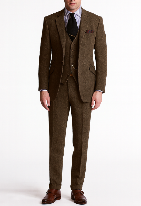 Completo Uomo Elegante in Tweed a Tre Pezzi per Occasioni Formali