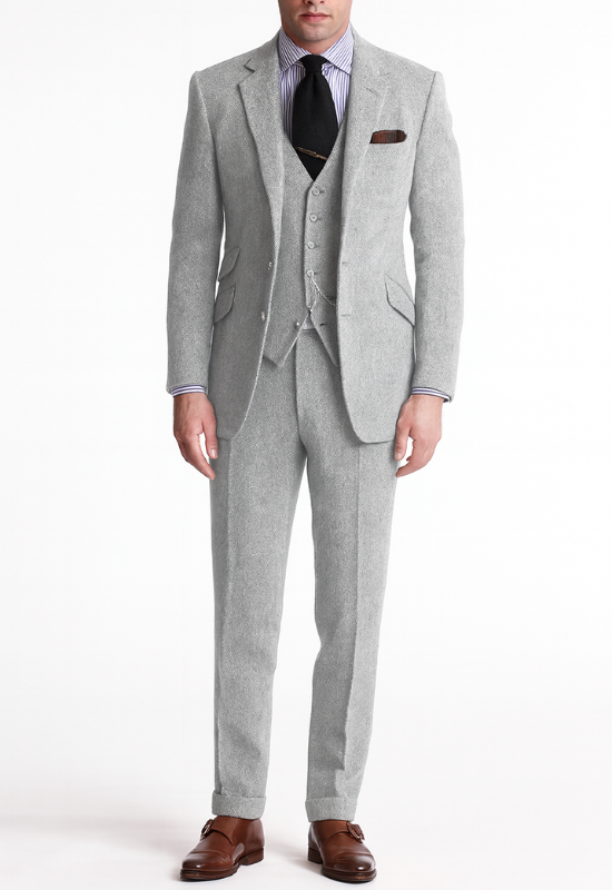 Completo Uomo Elegante in Tweed a Tre Pezzi per Occasioni Formali