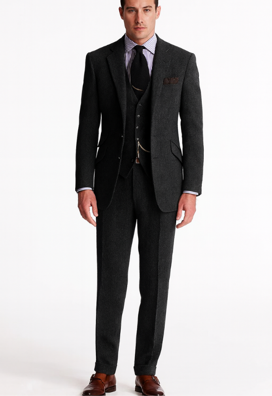 Completo Uomo Elegante in Tweed a Tre Pezzi per Occasioni Formali