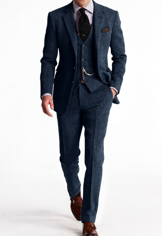 Completo Uomo Elegante in Tweed a Tre Pezzi per Occasioni Formali