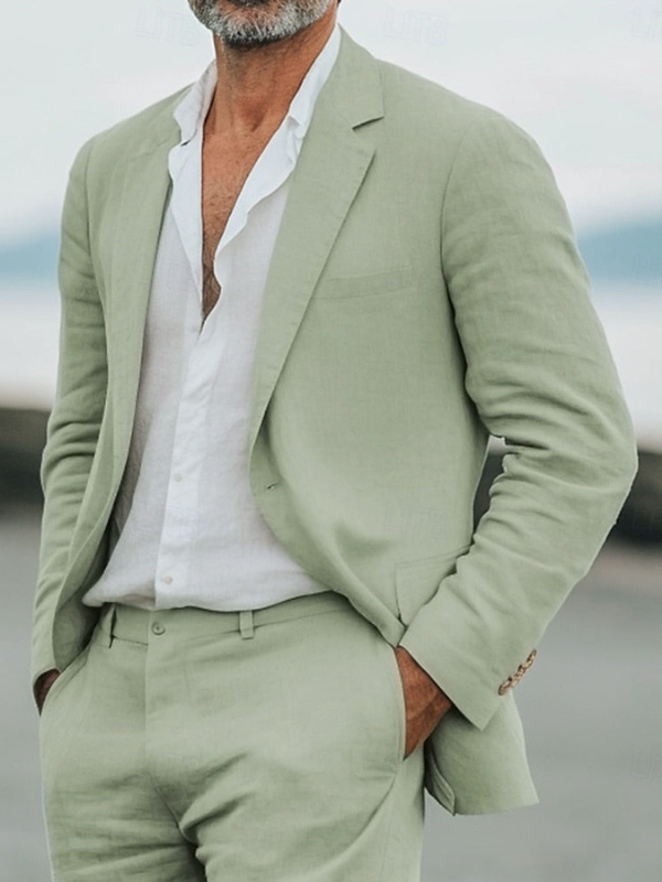 Elegante Completo da Uomo in Lino a Due Pezzi