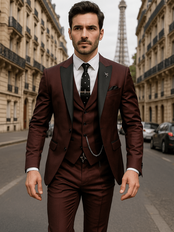 Elegante Abito da Uomo Slim Fit a Tre Pezzi con Giacca, Gilet e Pantaloni