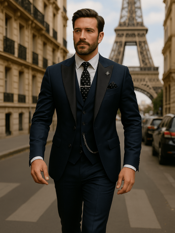 Elegante Abito da Uomo Slim Fit a Tre Pezzi con Giacca, Gilet e Pantaloni