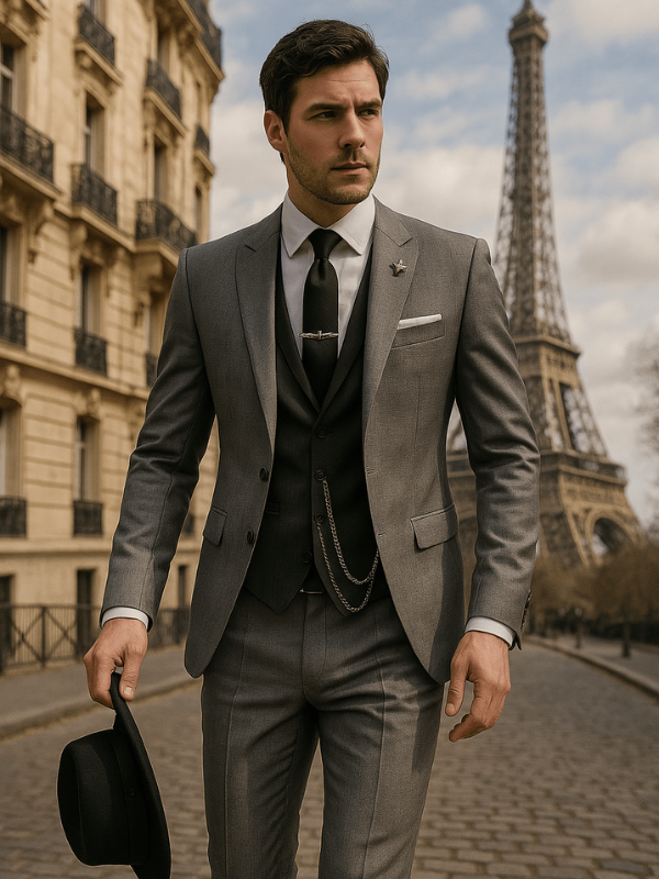 Elegante Abito da Uomo Slim Fit a Tre Pezzi con Giacca, Gilet e Pantaloni