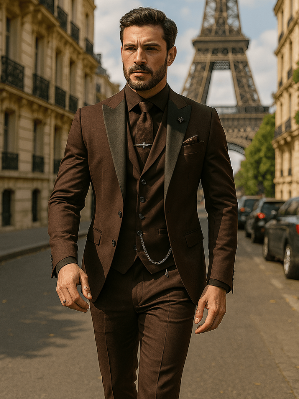 Elegante Abito da Uomo Slim Fit a Tre Pezzi con Giacca, Gilet e Pantaloni