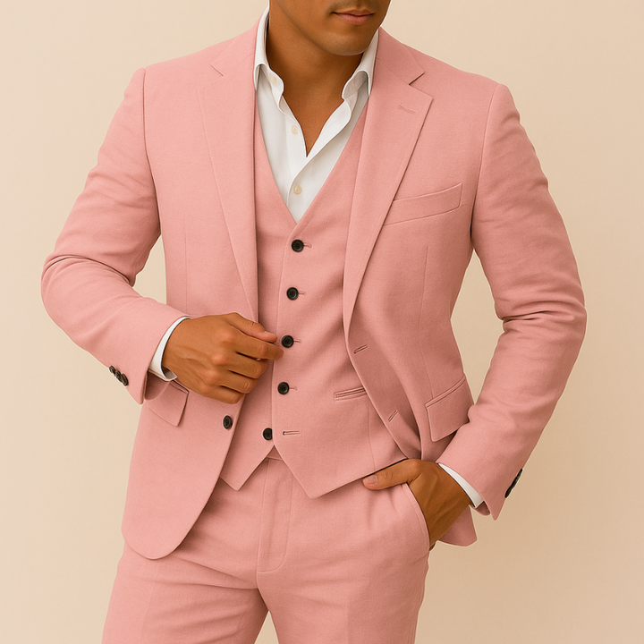 Elegante Completo da Uomo in Lino a 3 Pezzi - Giacca, Gilet e Pantaloni