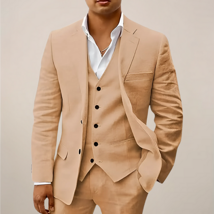 Elegante Completo da Uomo in Lino a 3 Pezzi - Giacca, Gilet e Pantaloni